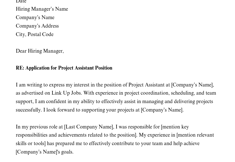 Application for Project Assistant Position